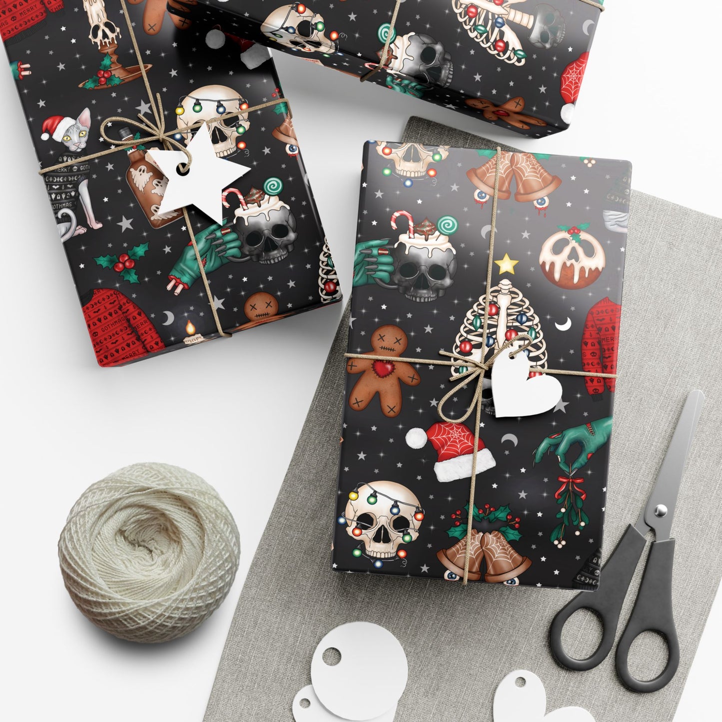 Kitschy Kawaii Goth Christmas, Creepy Cute Whimsigoth Creepmas Black Eco-Friendly Gift Wrap Paper