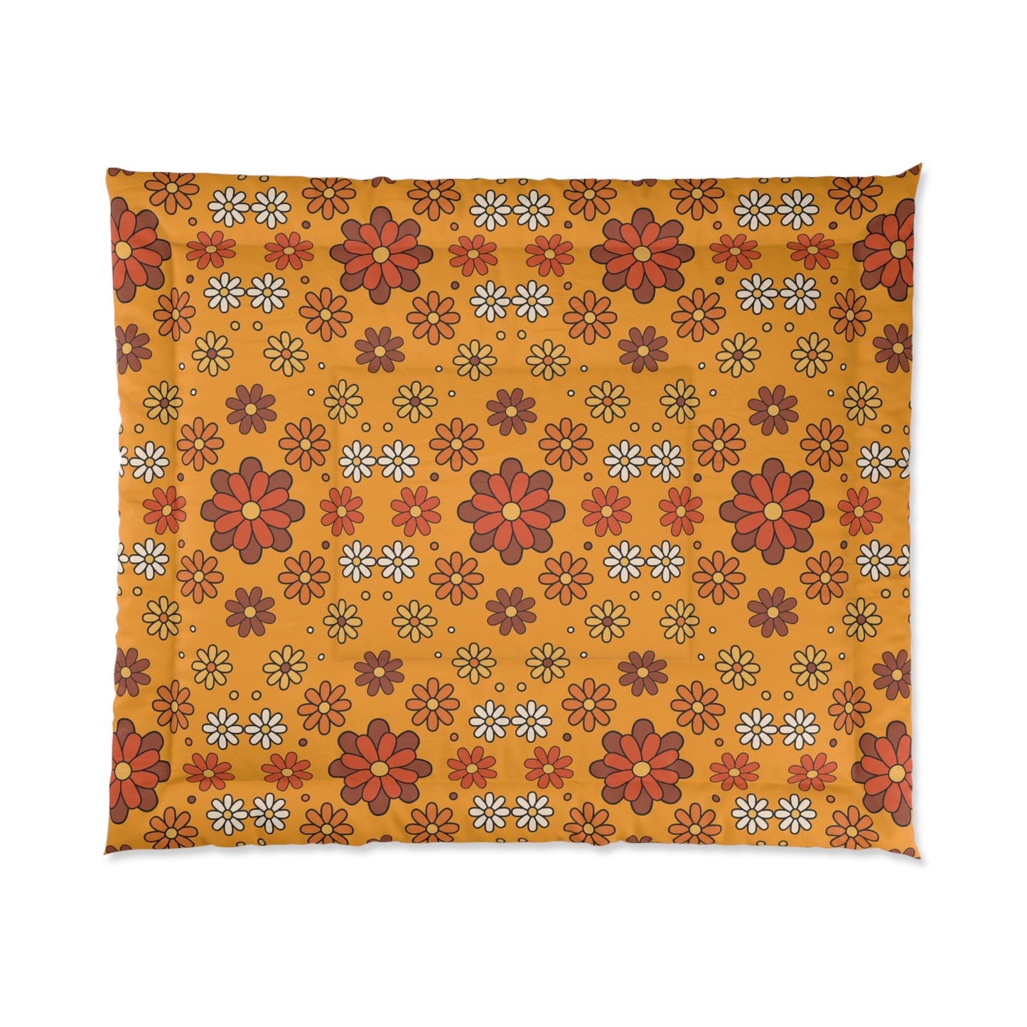 Retro 60s 70s Groovy Mod Daisy Floral Mid Century Orange & Brown Comforter