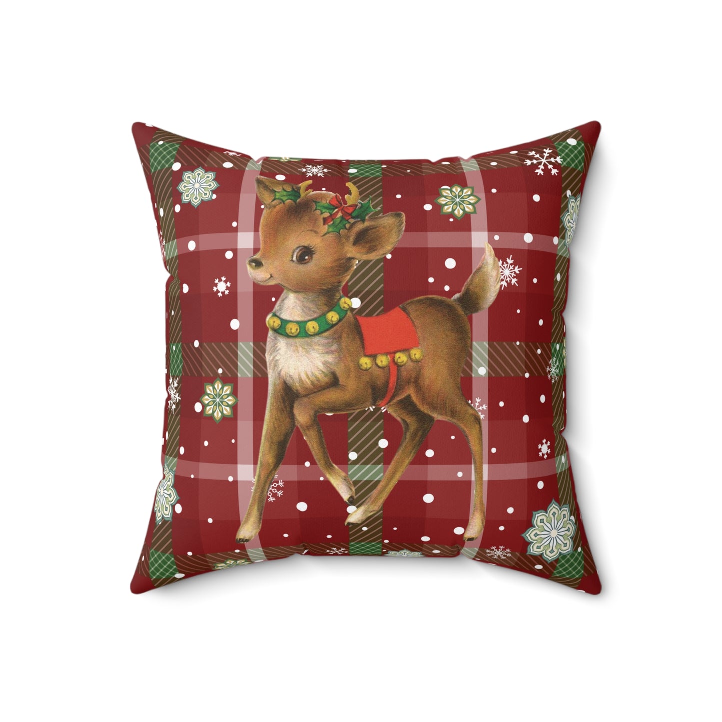 Retro 50's Christmas Vintage Reindeer MCM Red Throw Pillow