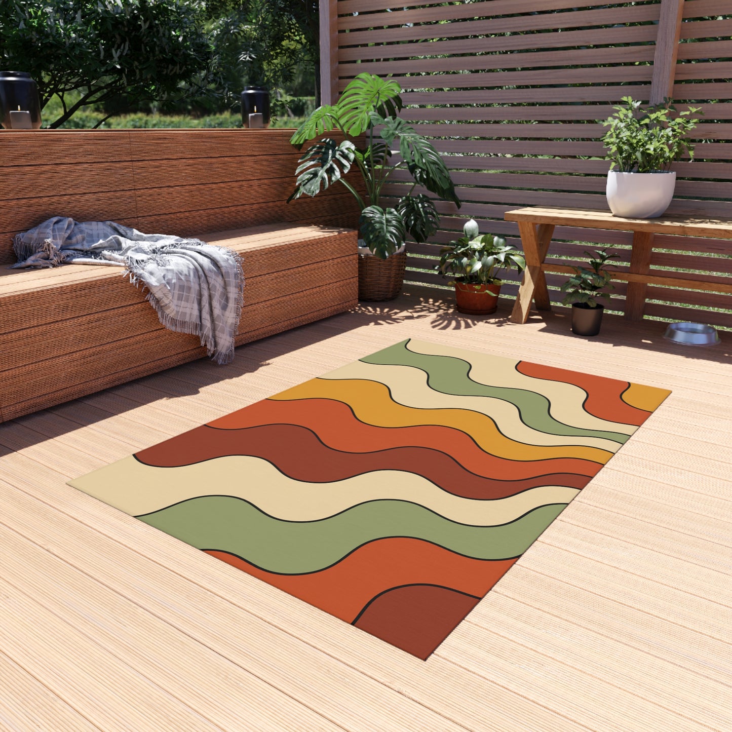 Groovy Retro 60s 70s Wavy Rainbow Mid Century Mod Multicolor Indoor/Outdoor Accent Rug