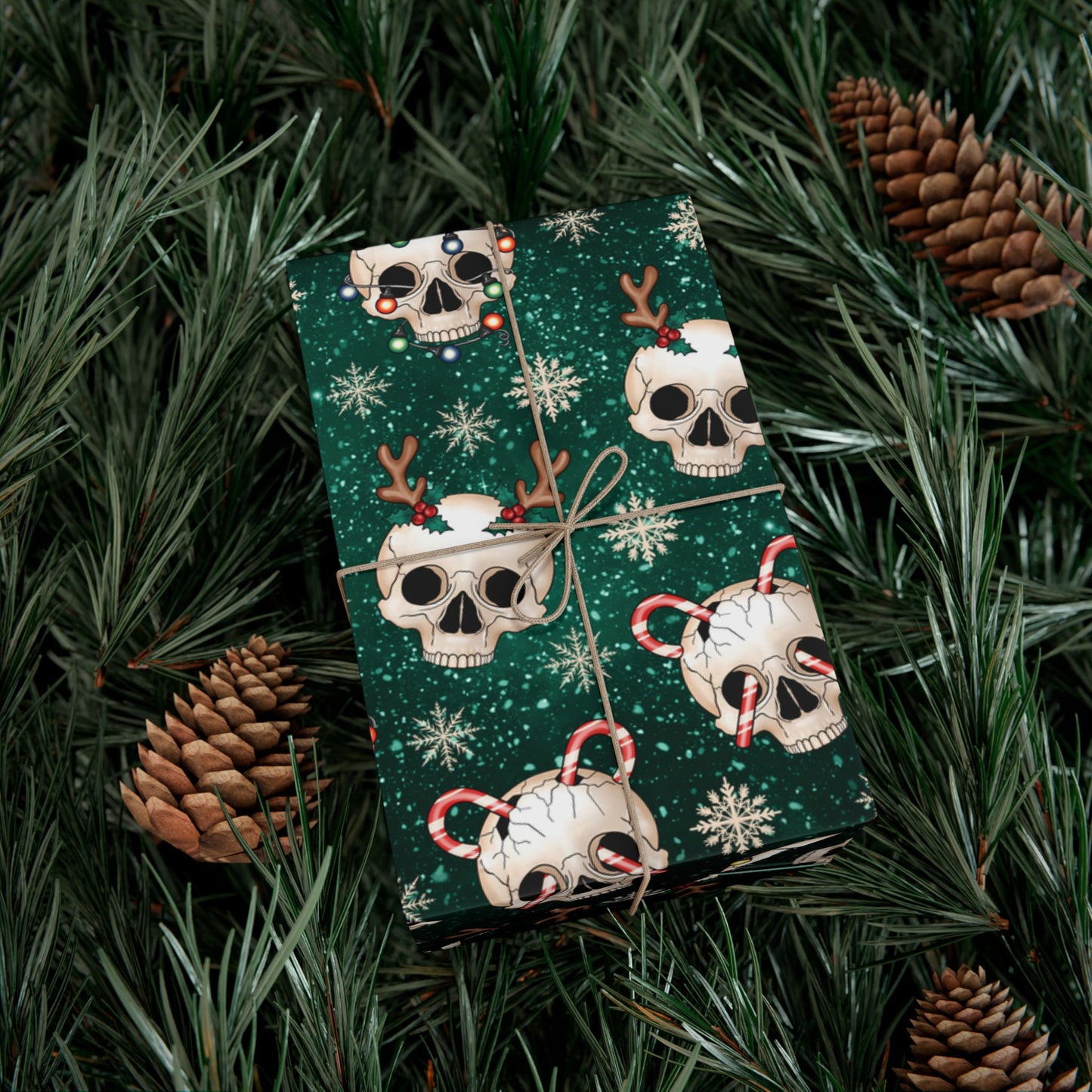 Goth Christmas Skulls Festive Green Creepmas Eco-Friendly Gift Wrap