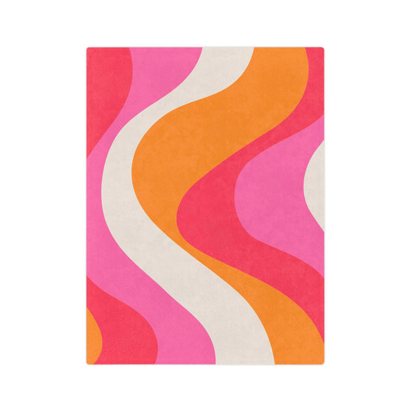 Retro 60s Groovy Swirl Mid Century Mod Pink & Orange Velveteen Minky Blanket