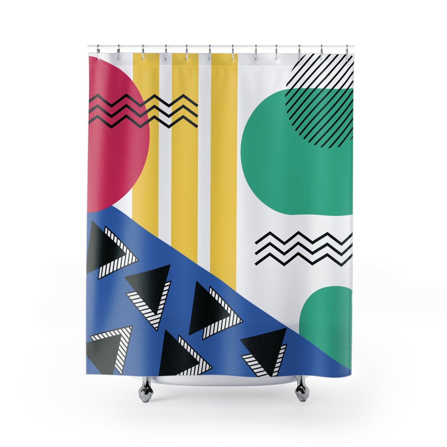 Retro 80's 90's Memphis Geometric, Throwback Aesthetic Multicolor Shower Curtain