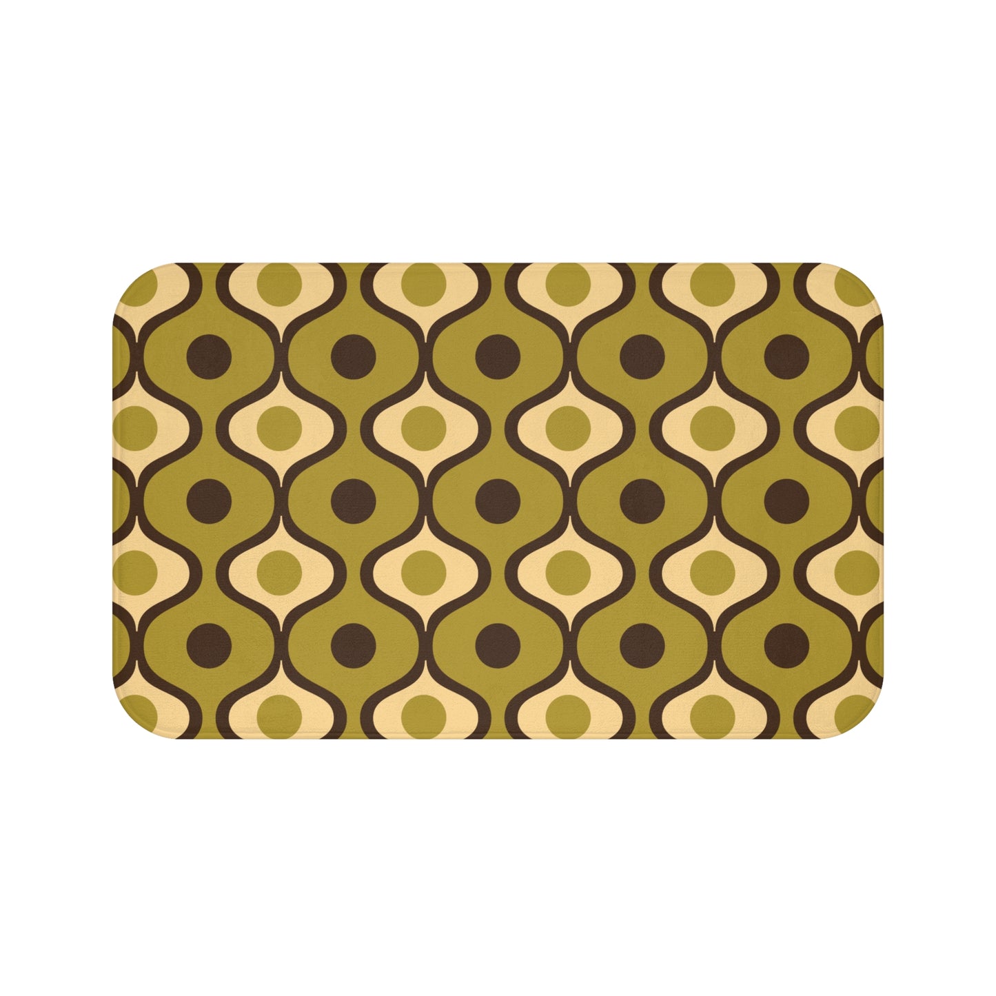 Retro 60s 70s Mid Century Geometric Waves Olive Green Bath Mat