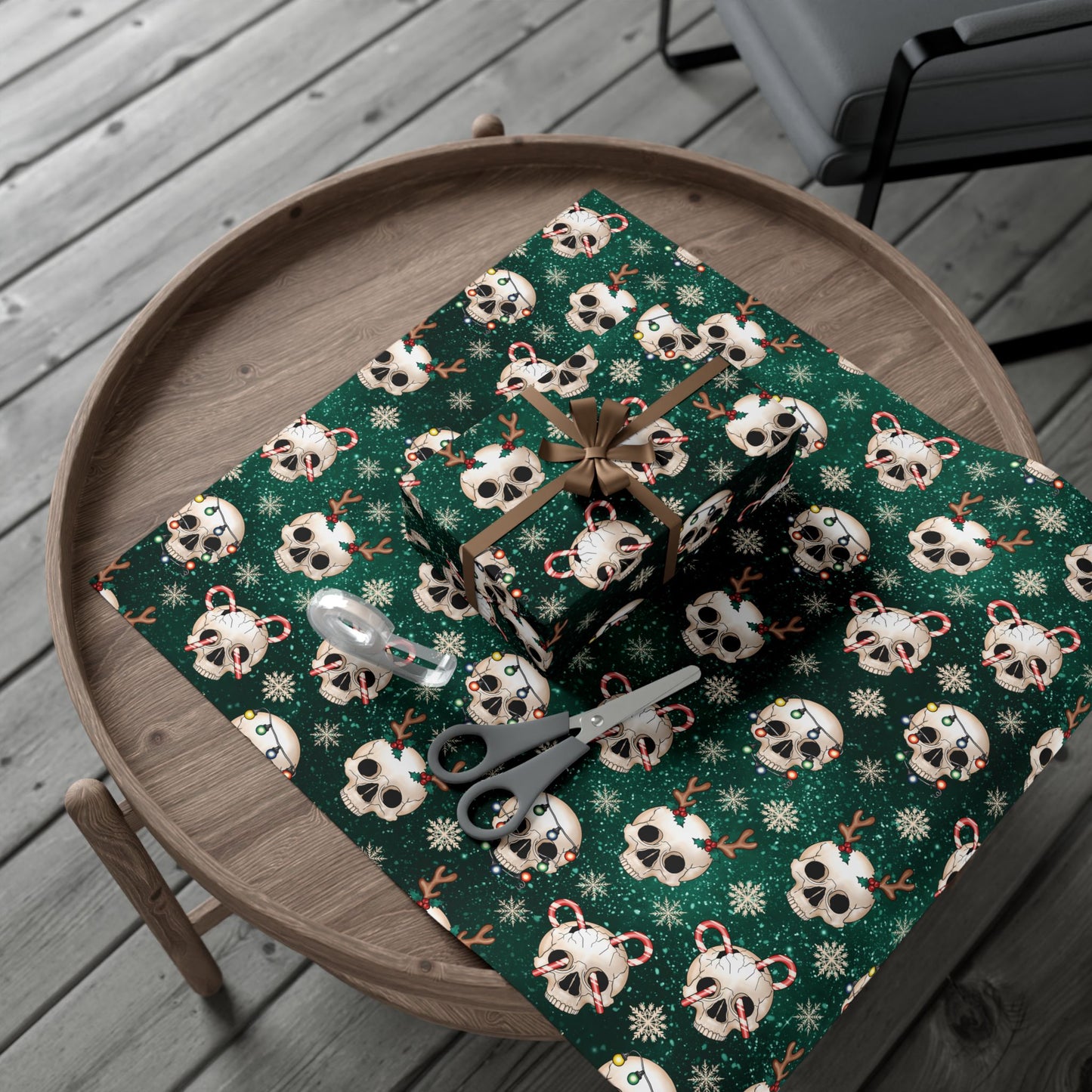Goth Christmas Skulls Festive Green Creepmas Eco-Friendly Gift Wrap