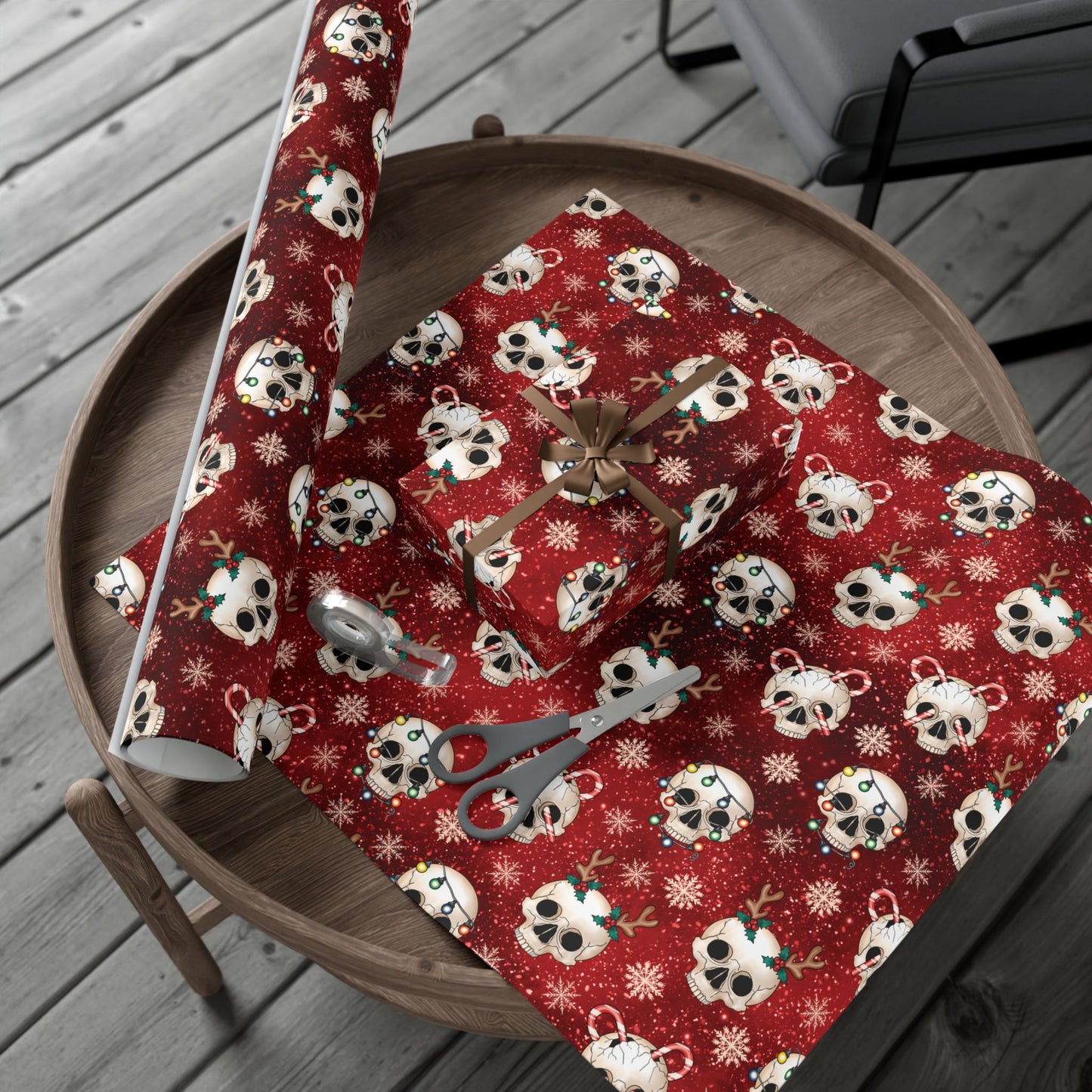 Goth Christmas Skulls Festive Red Creepmas Eco-Friendly Gift Wrap