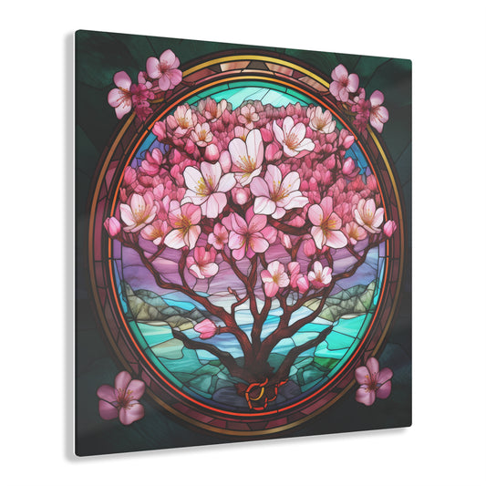 Sakura Cherry Blossom Tree Stained Glass Inspired Colorful Acrylic Print