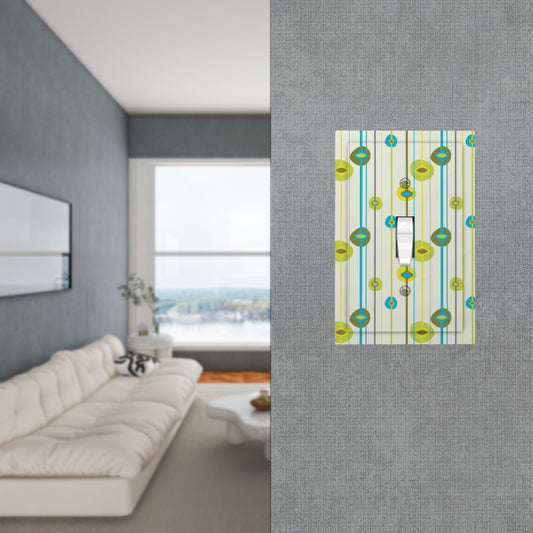Retro 50s Lines and Orbs Mid Century Modern Blue & Green Single Toggle Light Switch Cover (1-Gang Wall Plate)