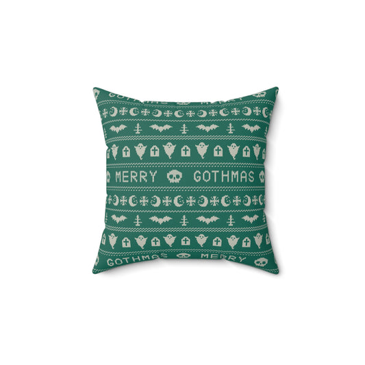 Goth Christmas Ugly Sweater Inspired, Gothmas & Kitschy Creepmas Green Throw Pillow