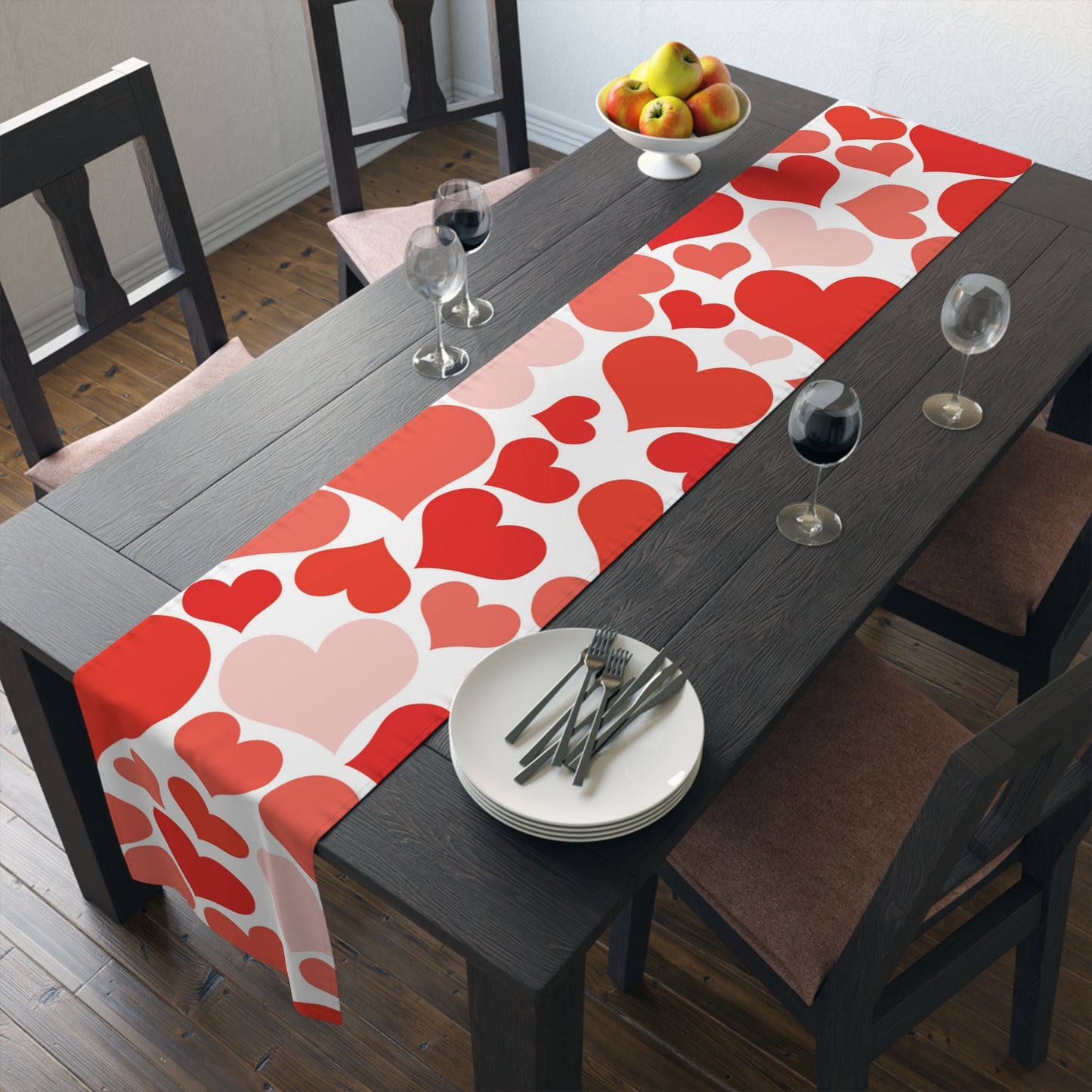 Bright Reddish Pink Hearts Valentine Table Runner