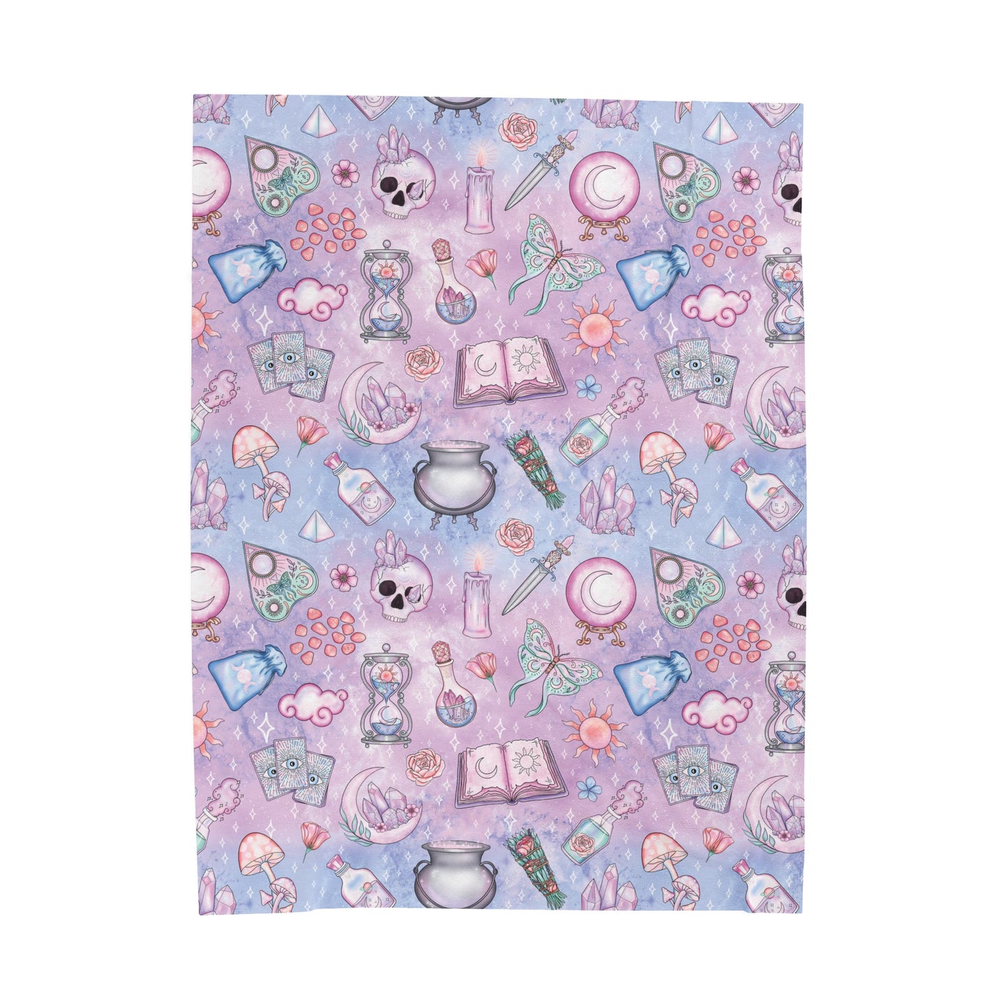 Kawaii Pastel Goth Witchy Whimsigoth Pink & Blue Velveteen Lightweight Blanket