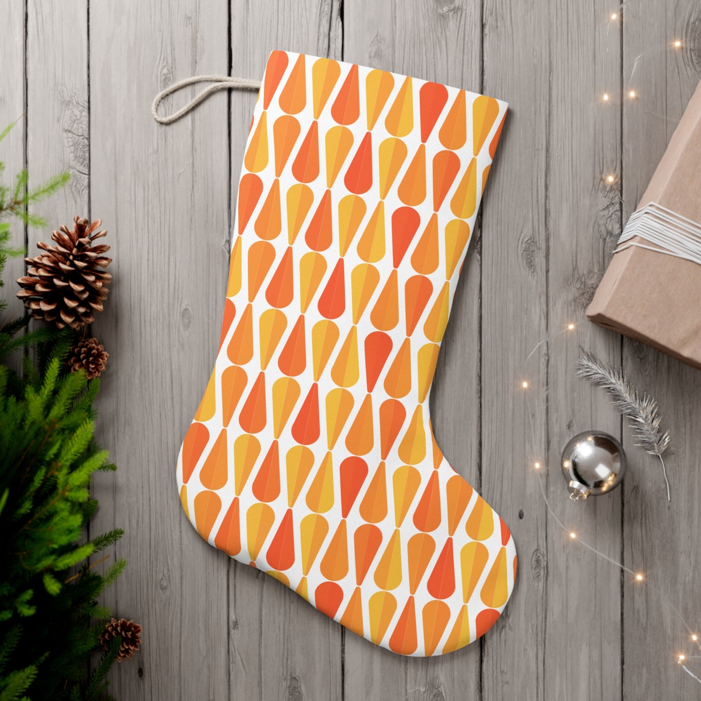 Retro 60s 70s Mid Century Modern Geometric Orange and Yellow Christmas Stocking