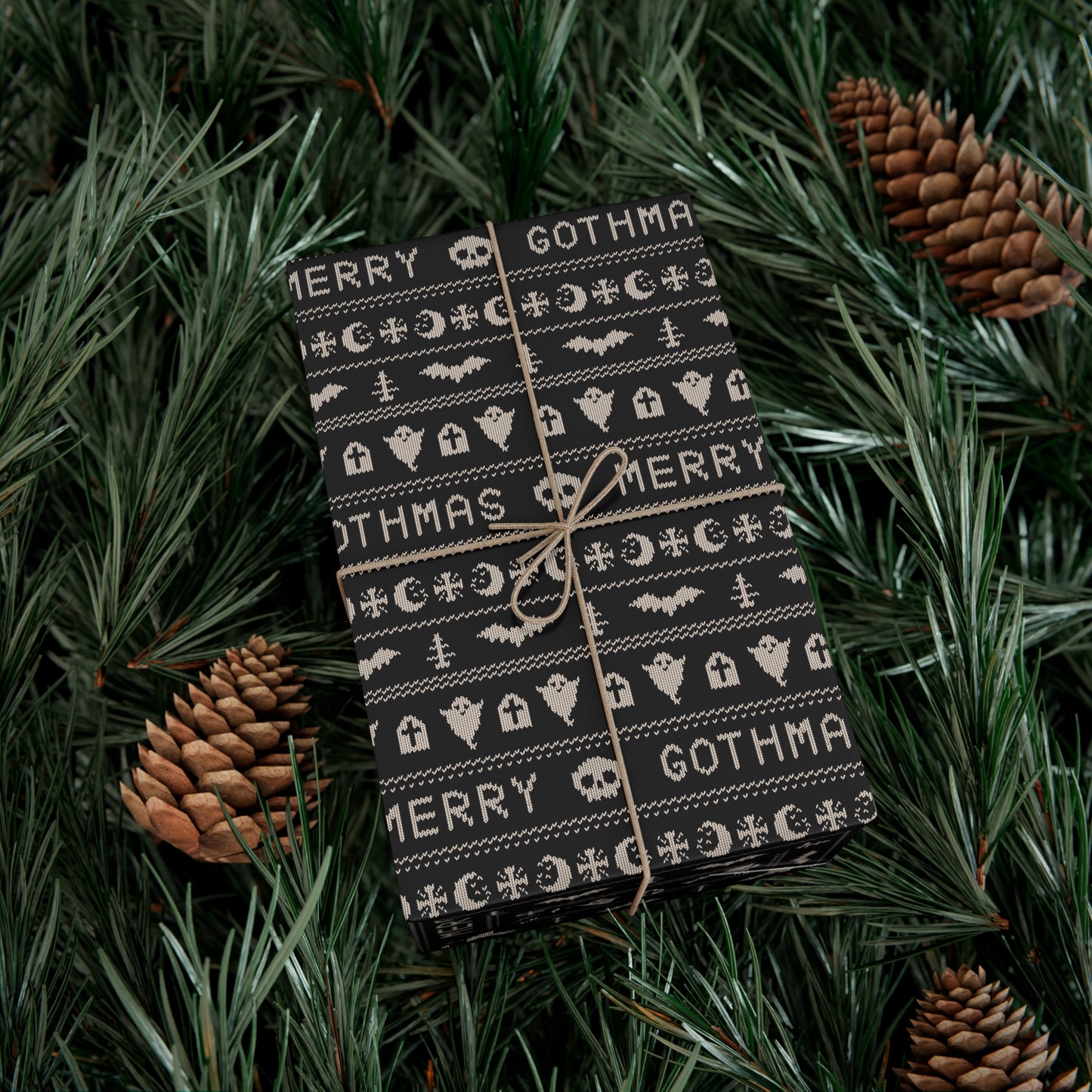 Goth Christmas Ugly Sweater Inspired, Gothmas & Kitschy Creepmas Black Eco-Friendly Holiday Gift Wrap