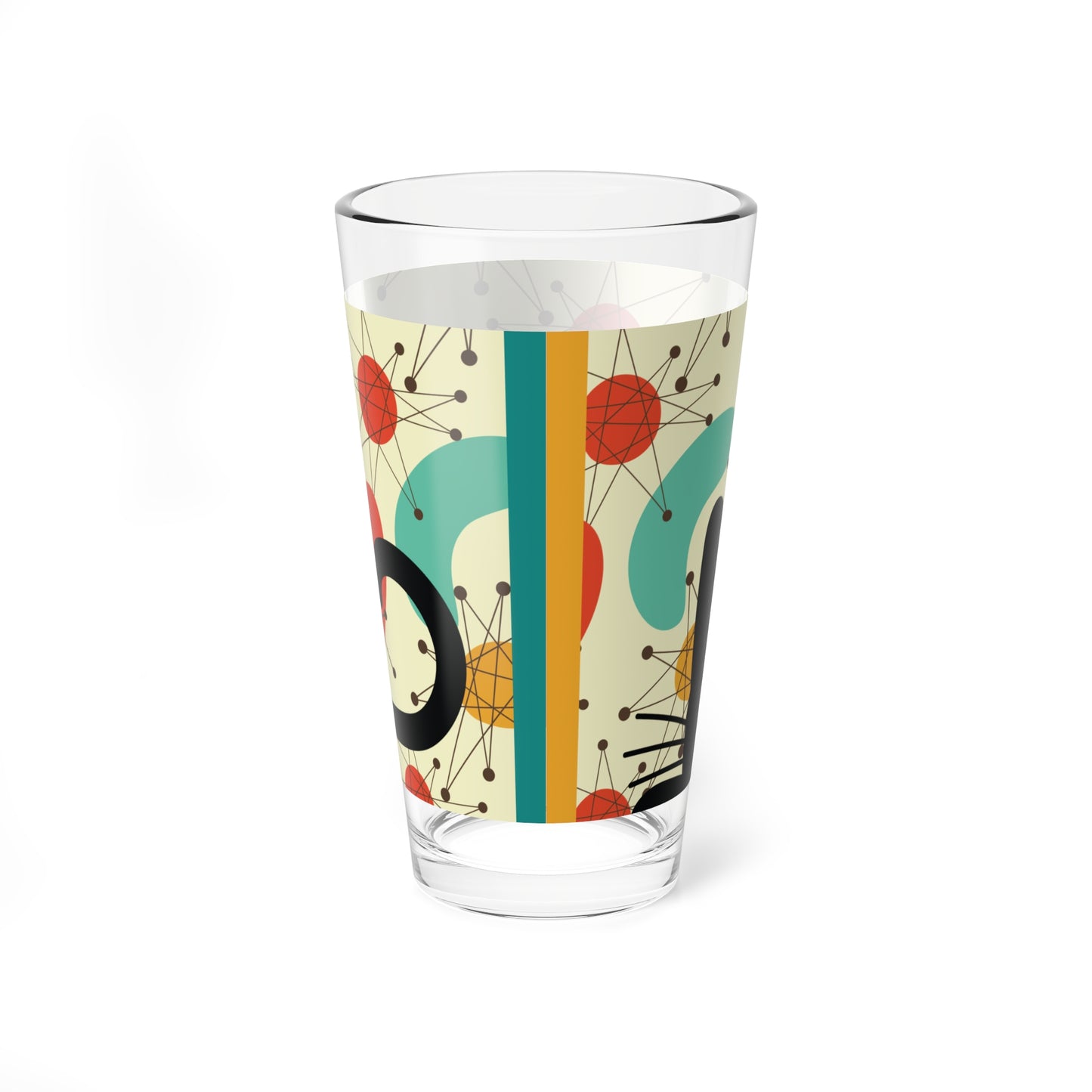 Retro 50s Atomic Black Cat and Boomerangs Mid Century Mod Multicolor Pint Glass