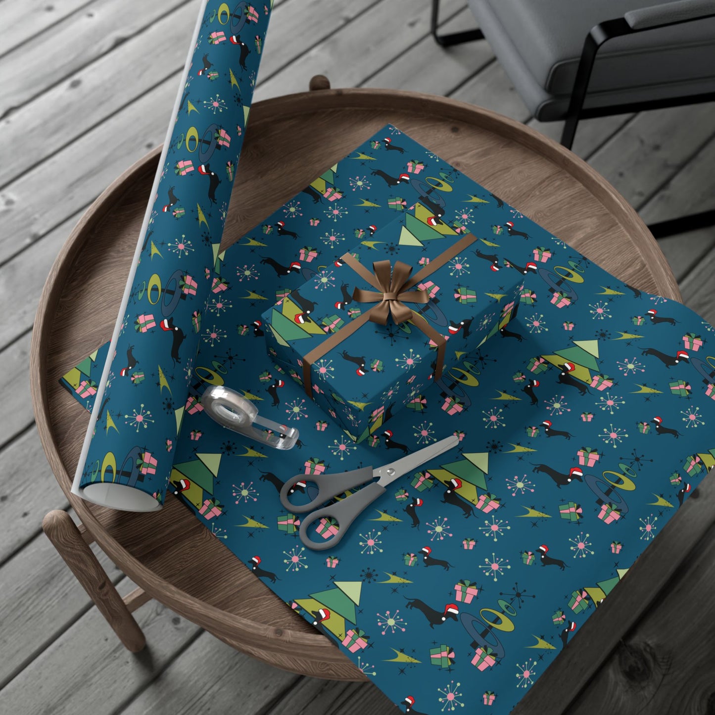 Retro 50s Atomic Dachshund Wiener Dog MCM Blue Eco-Friendly Wrapping Paper