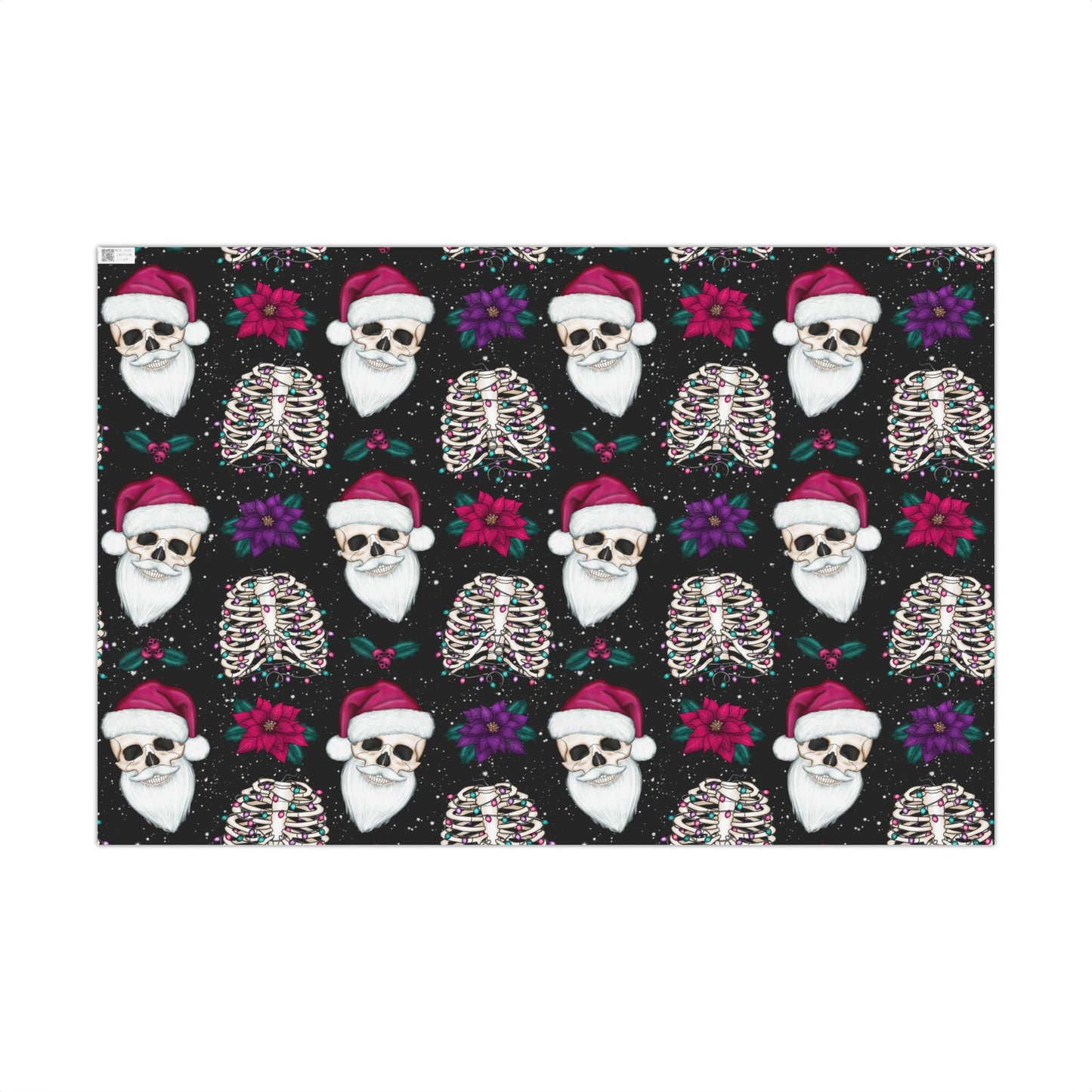 Santa Skull Goth Christmas Eco-Friendly Black Wrapping Paper, Kitschy Creepmas Whimsigoth