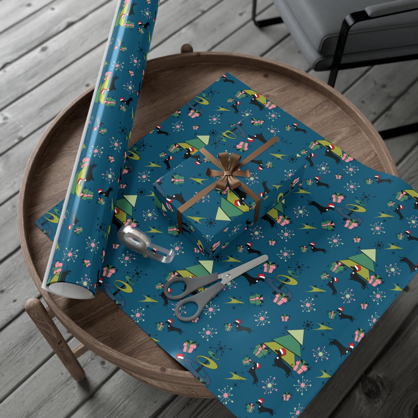 Retro 50s Atomic Dachshund Wiener Dog MCM Blue Eco-Friendly Wrapping Paper