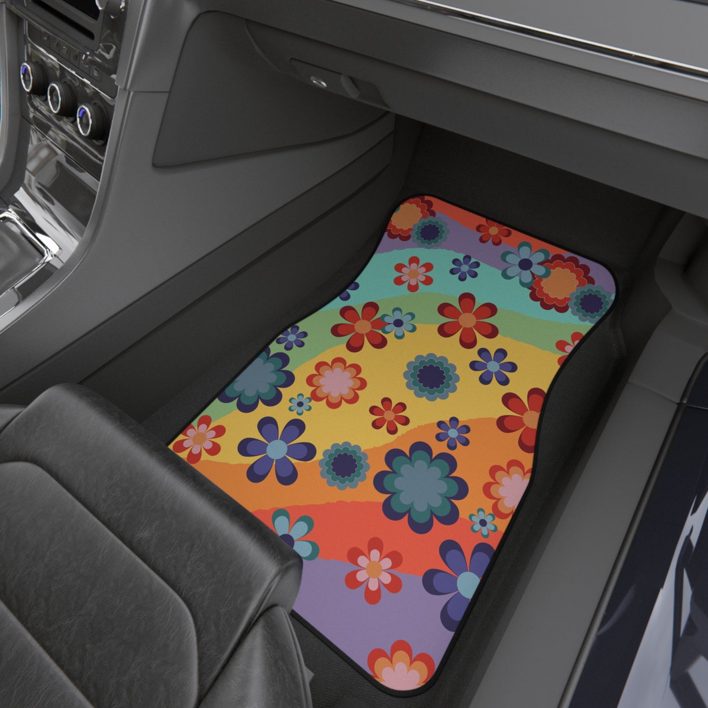 Cute and Groovy Hippie Flowers Retro 60's MCM Car Mats (Set of 4)