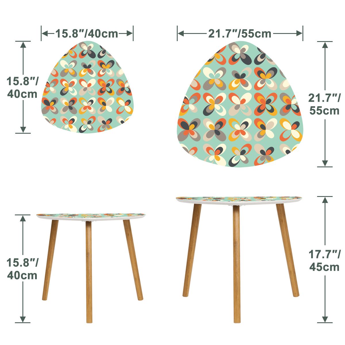 Retro Scandi MCM Danish Flowers Mint Green Nesting Accent Tables