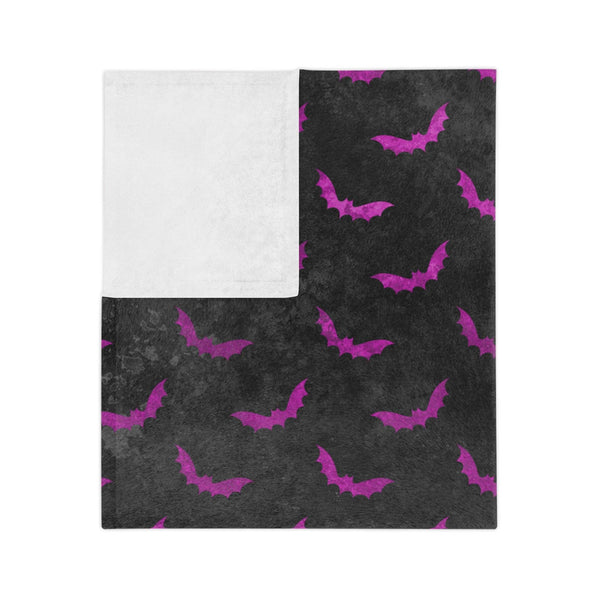 Purple Bats Creepy Halloween Distressed Black Velveteen Minky Blanket