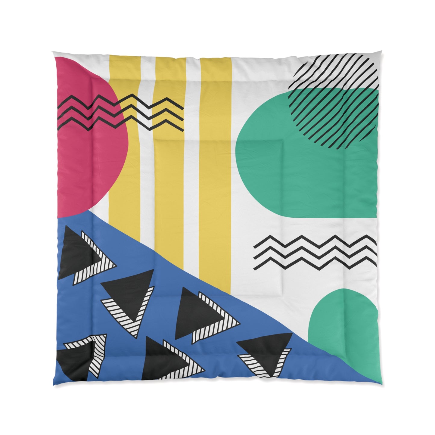 Retro 80's 90's Memphis Inspired Geometric, Throwback Aesthetic Multicolor Comforter