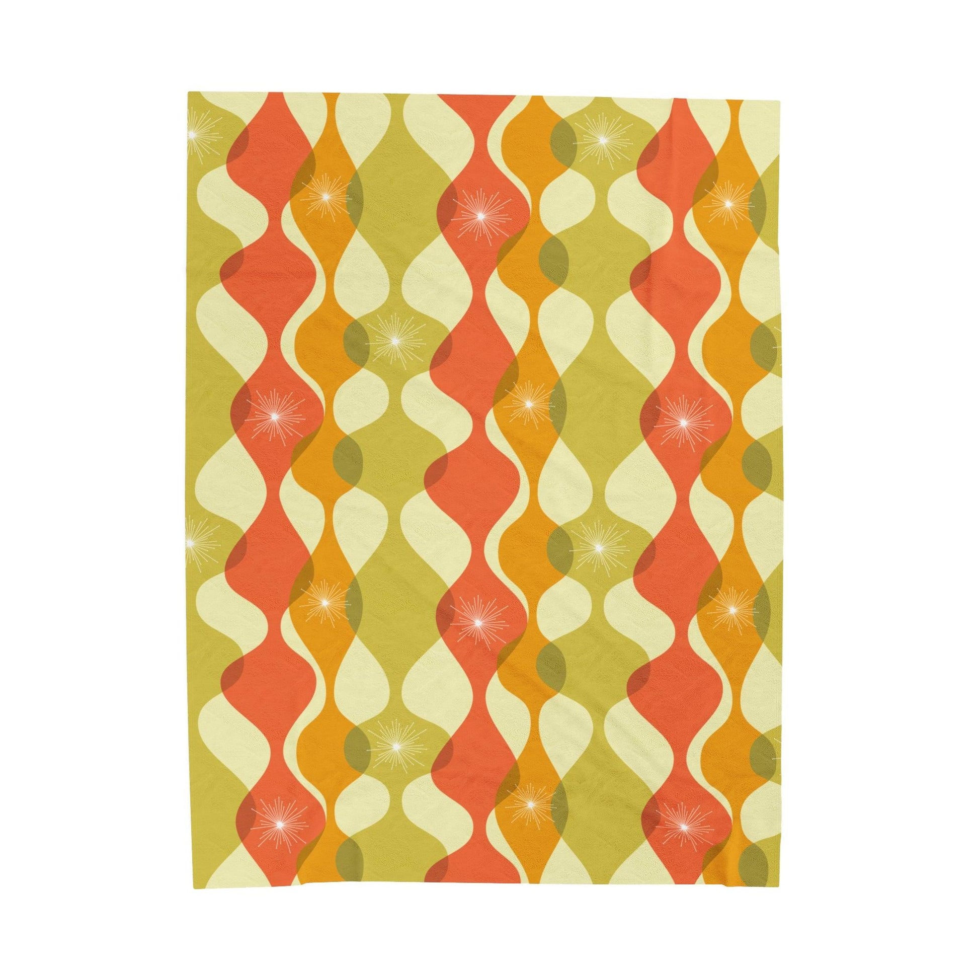 Retro Groovy MCM Abstract Green, Orange & Mustard Lightweight Velveteen Blanket | lovevisionkarma.com