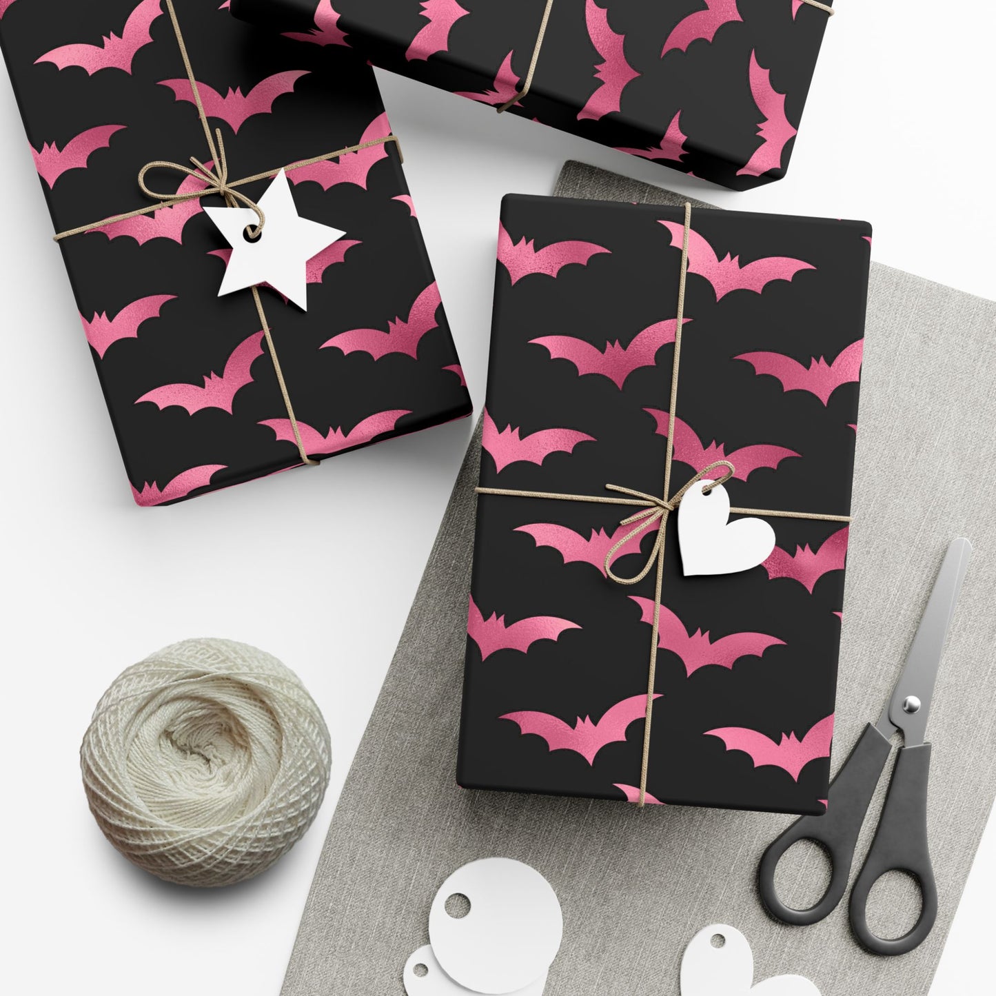 Pink Bats Halloween, Goth Christmas & Creepmas Glam Goth Black Eco-Friendly Gift Wrap Paper