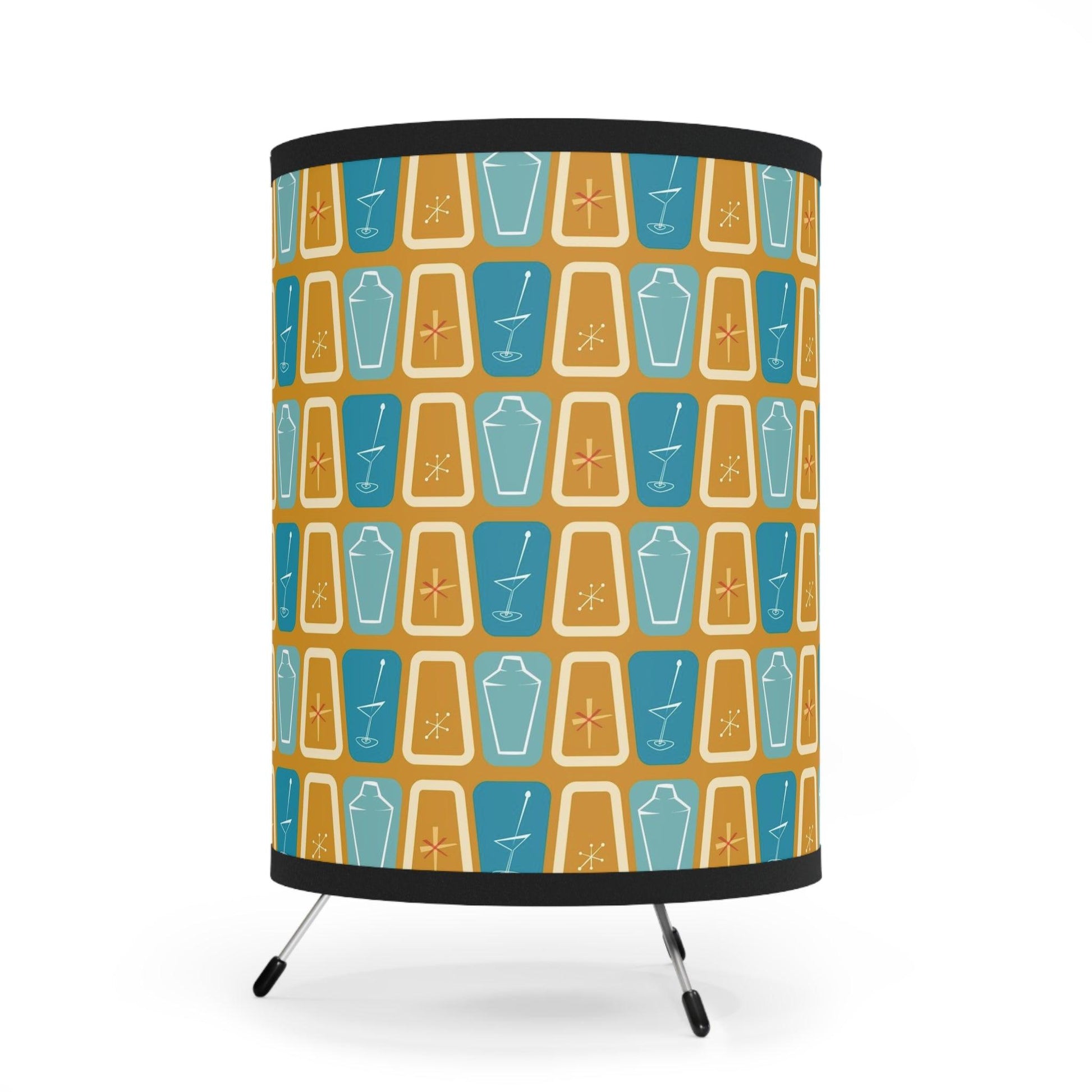 Retro 50s Atomic Burst & Cocktail Design MCM Mustard & Blue Tabletop Lamp | lovevisionkarma.com