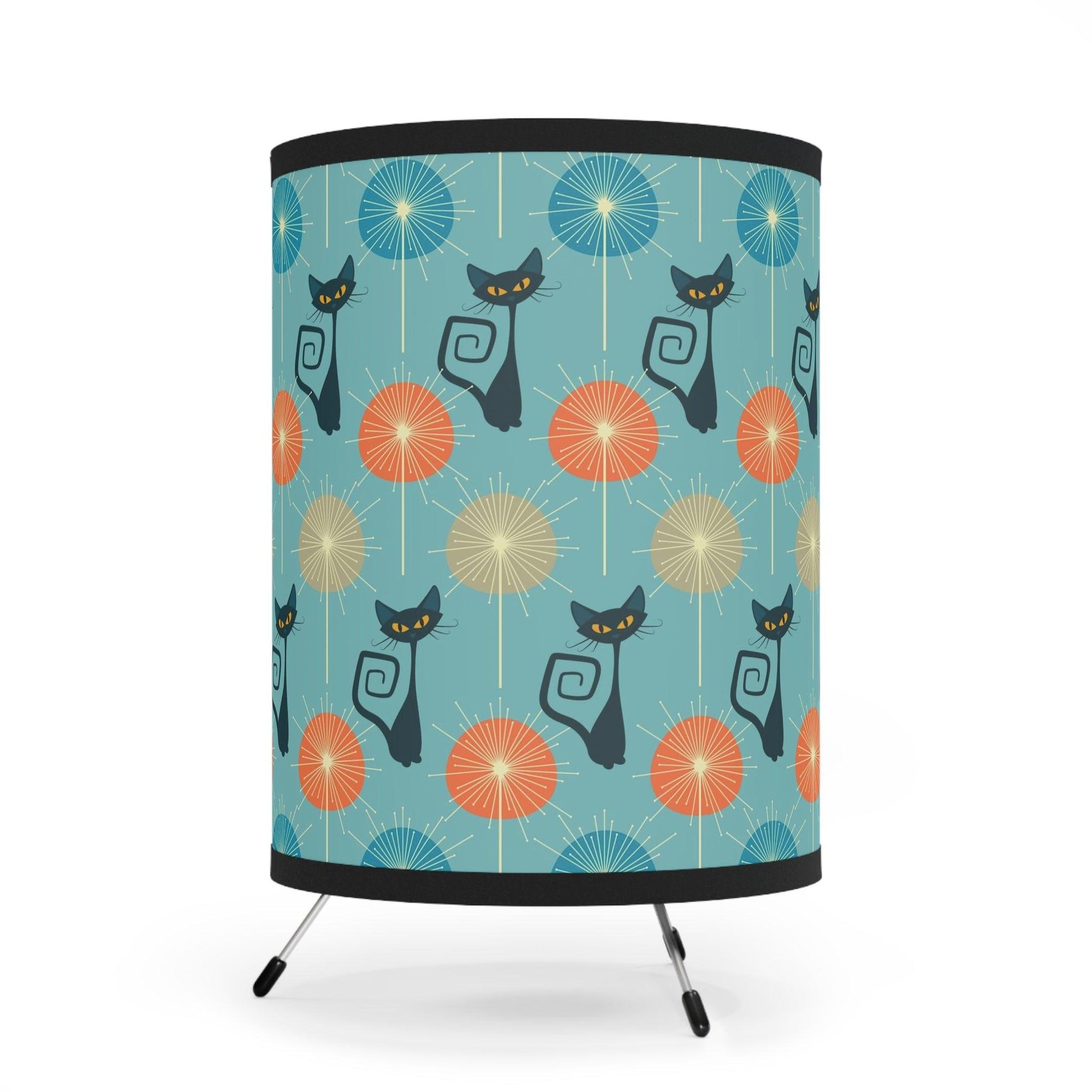 Retro Atomic Cat Mid Century Mod Blue, Orange & Black Accent Lamp | lovevisionkarma.com