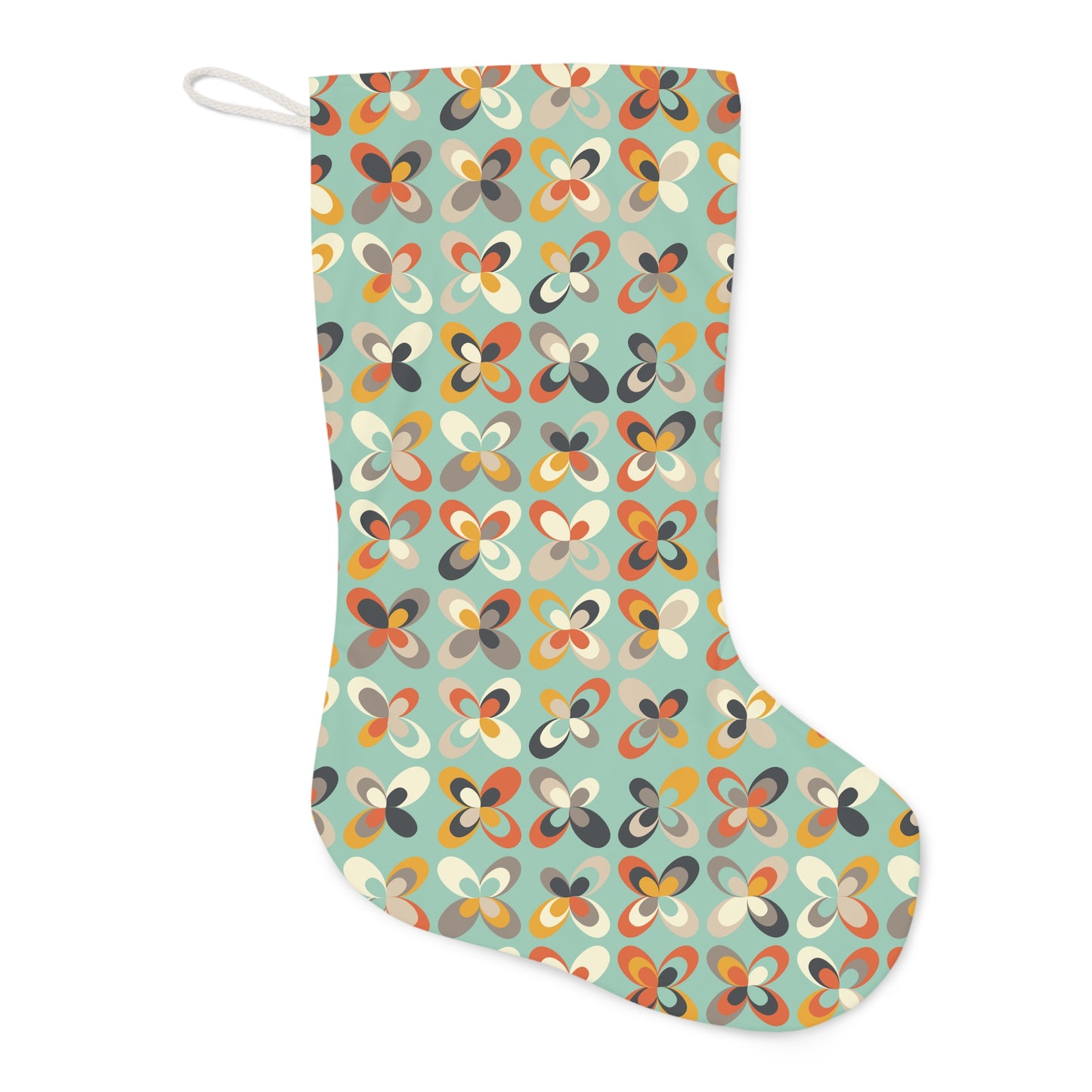 Retro Scandi Mid Century Inspired Danish Flowers Mint Green Christmas Stocking