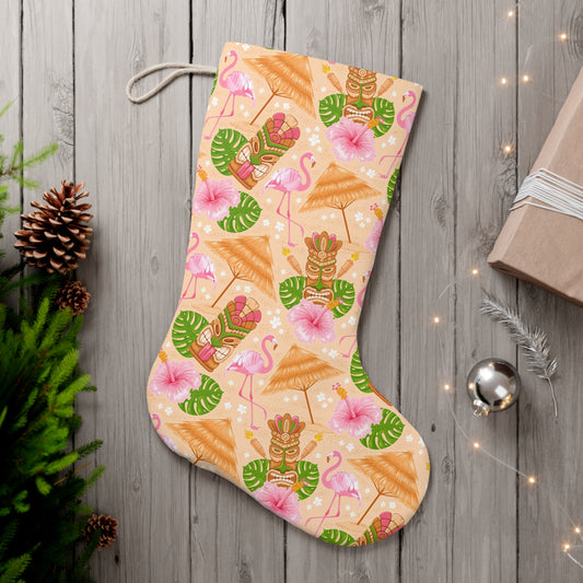 Retro Tiki 60s Flamingo Tropical Mid Century Modern Holiday Stocking