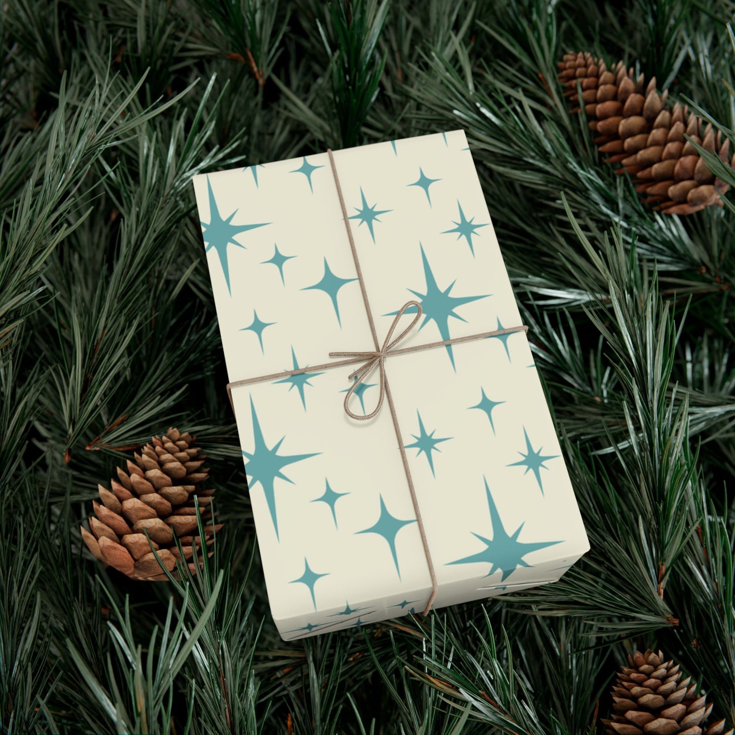 Retro Atomic Starburst MCM Off-White & Blue Gift Wrapping Paper