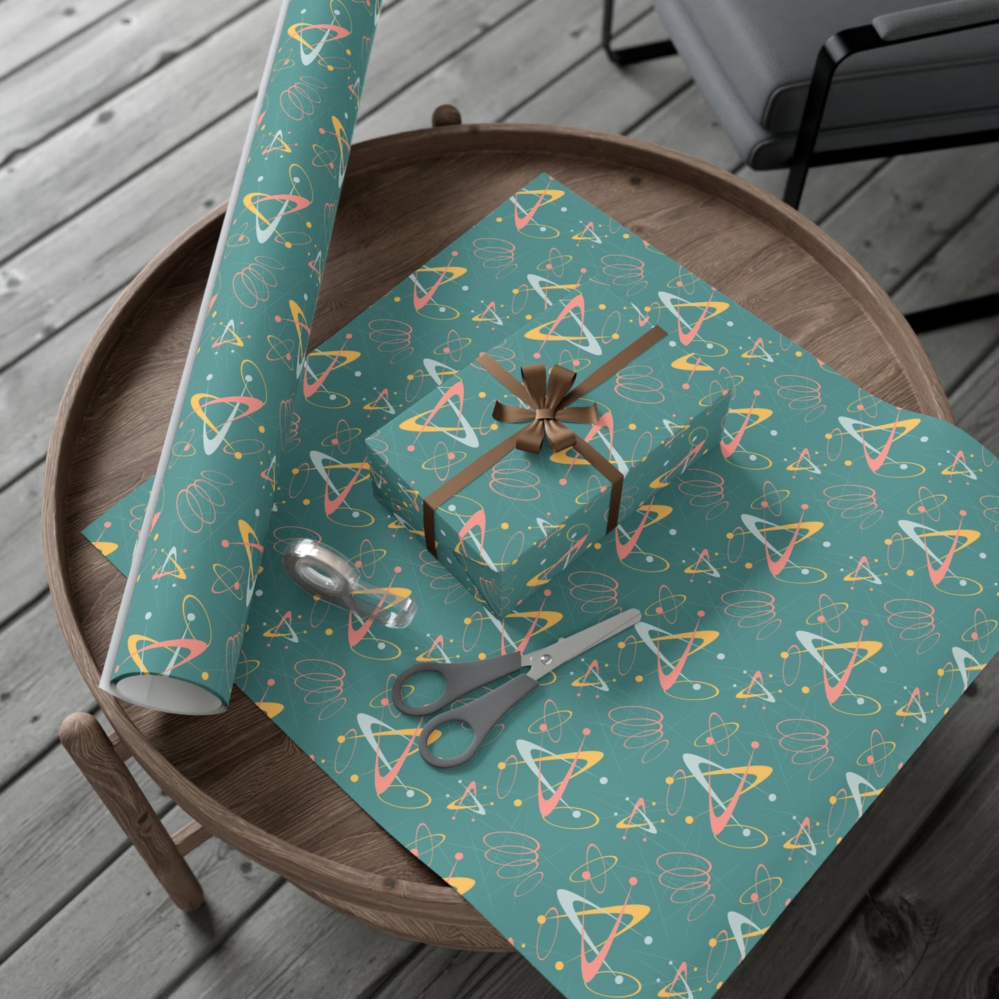 Retro 50's Atomic Boomerang Mid Century Mod Teal & Pink Eco-Friendly Gift Wrap