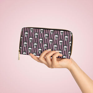 Skulls with Crowns Goth Glam Black & Pink Striped Zipper Wallet | lovevisionkarma.com