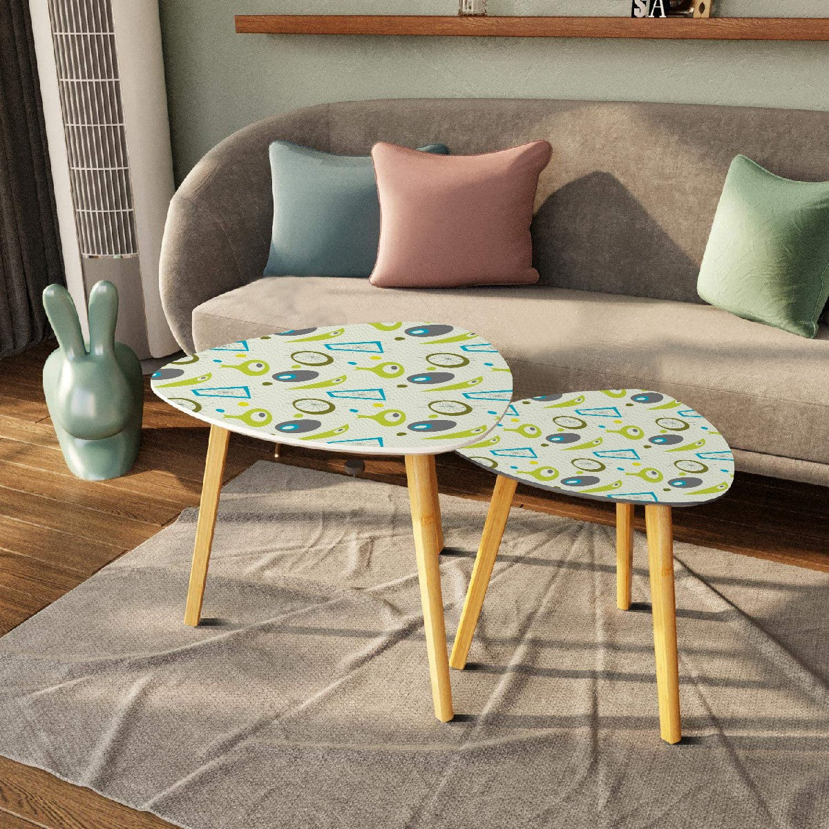 Retro 50s Atomic Age Abstract Alien & Starburst Mid Century Mod Green & Blue Nesting Accent Tables