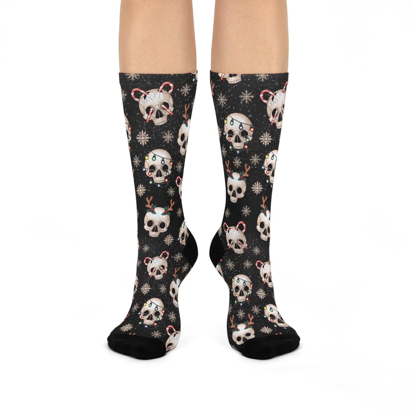 Goth Christmas Skulls Whimsigoth Black Gothmas Cushioned Crew Socks | lovevisionkarma.com