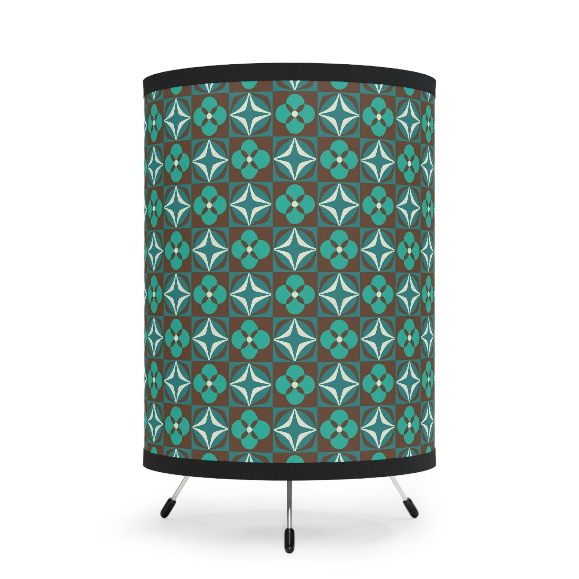 Retro 50s 60s Mid Century Geometric Green & Brown Tabletop Accent Lamp | lovevisionkarma.com