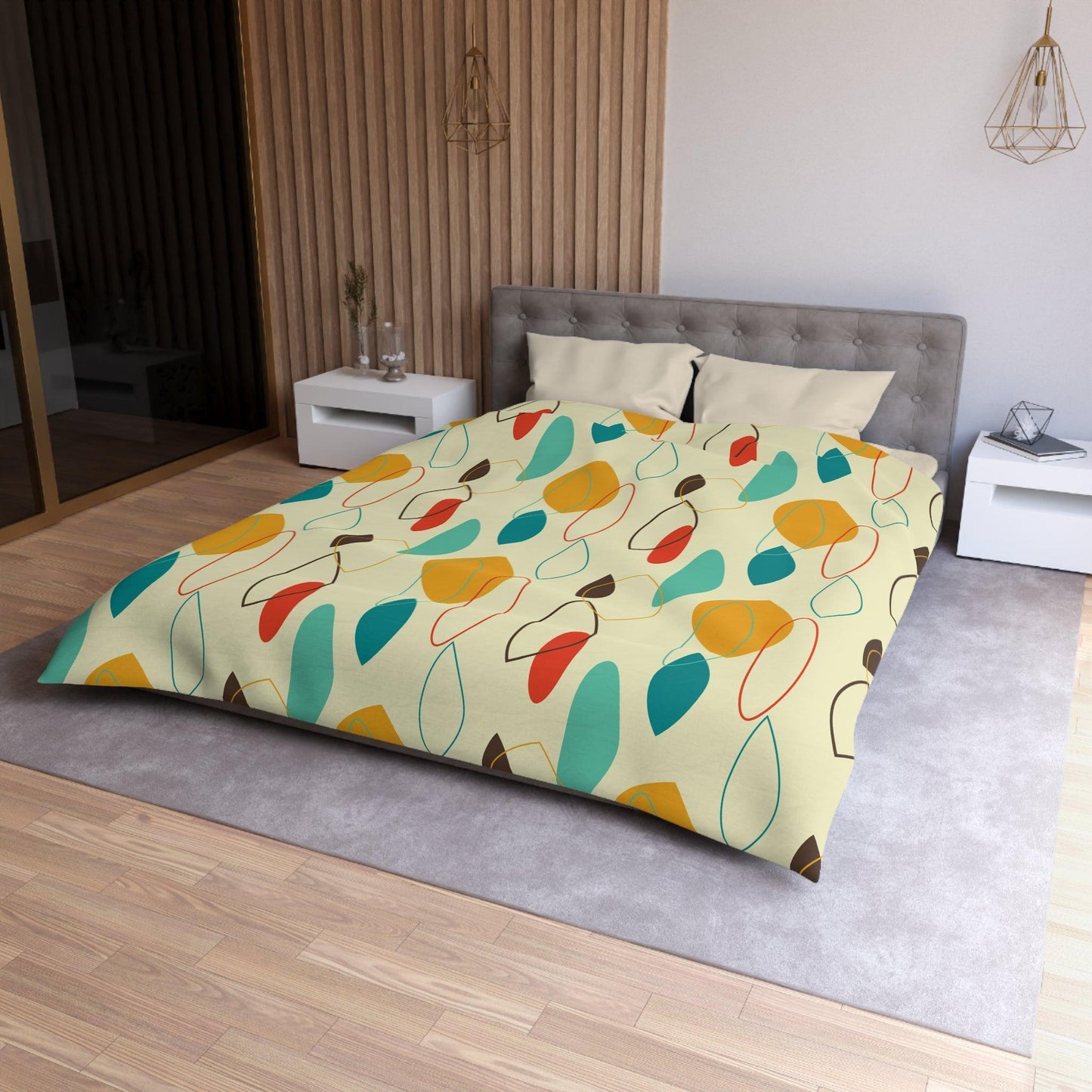 Retro 50s Abstract Mid Century Modern Multicolor Duvet Cover | lovevisionkarma.com