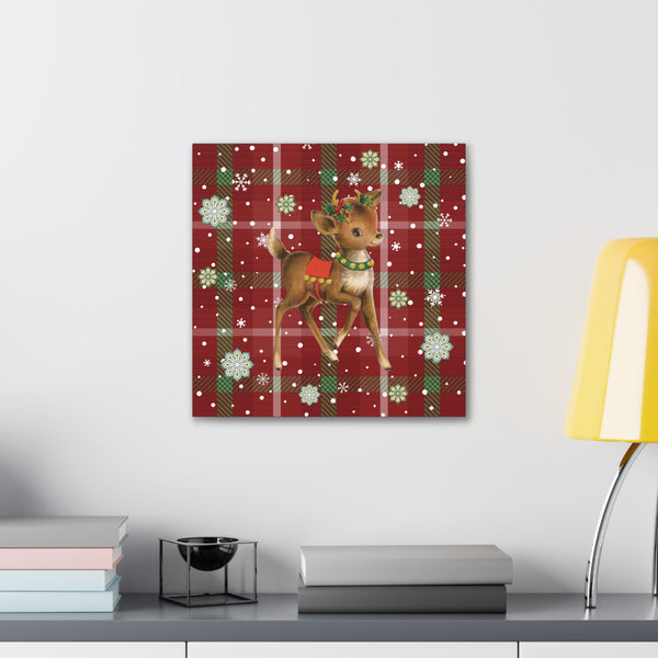 Retro 50's Christmas Vintage Reindeer MCM Red & Green Canvas Gallery Wrap