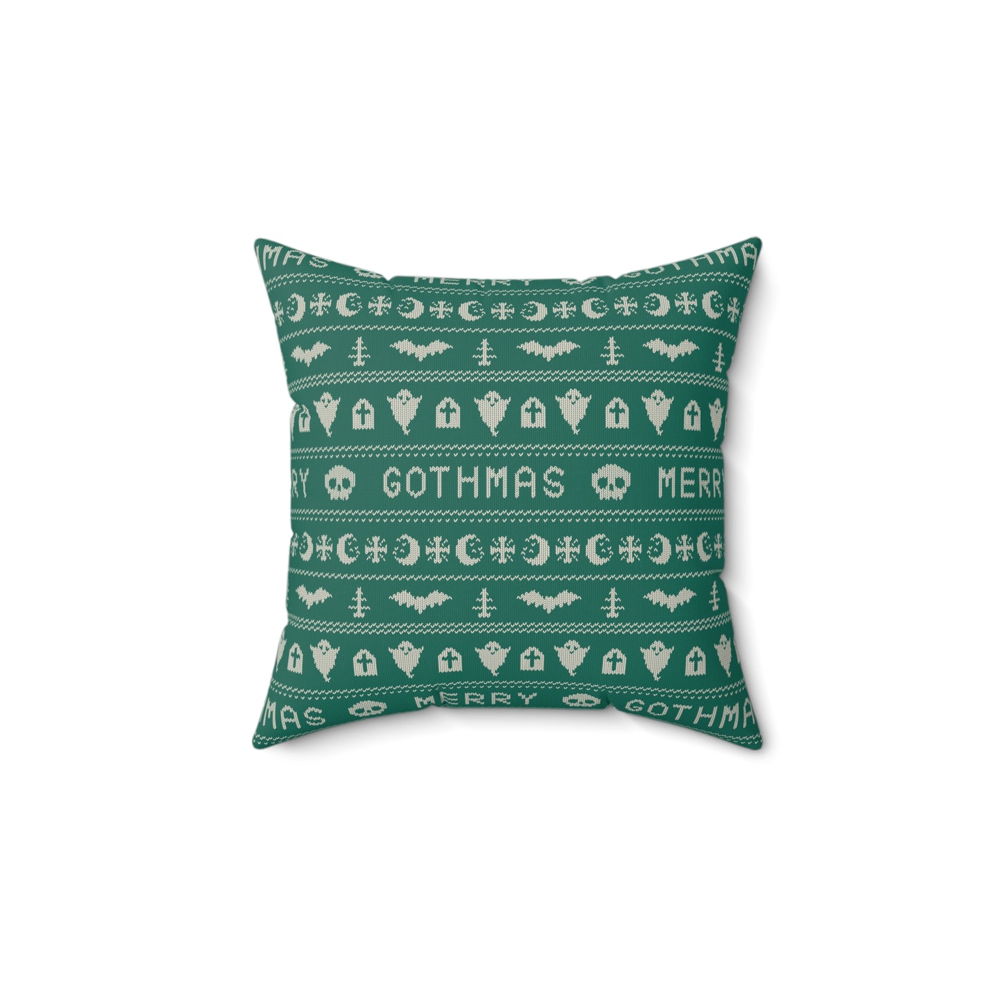 Goth Christmas Ugly Sweater Inspired, Gothmas & Kitschy Creepmas Green Throw Pillow