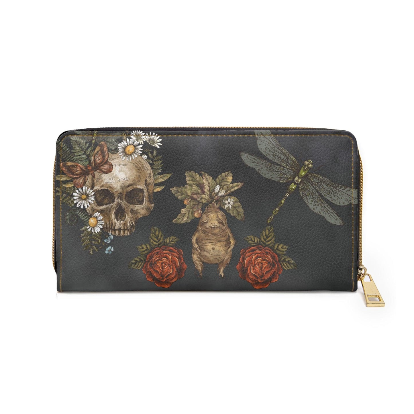 Dragonfly, Mandrake and Skull Mystical Zipper Wallet | lovevisionkarma.com