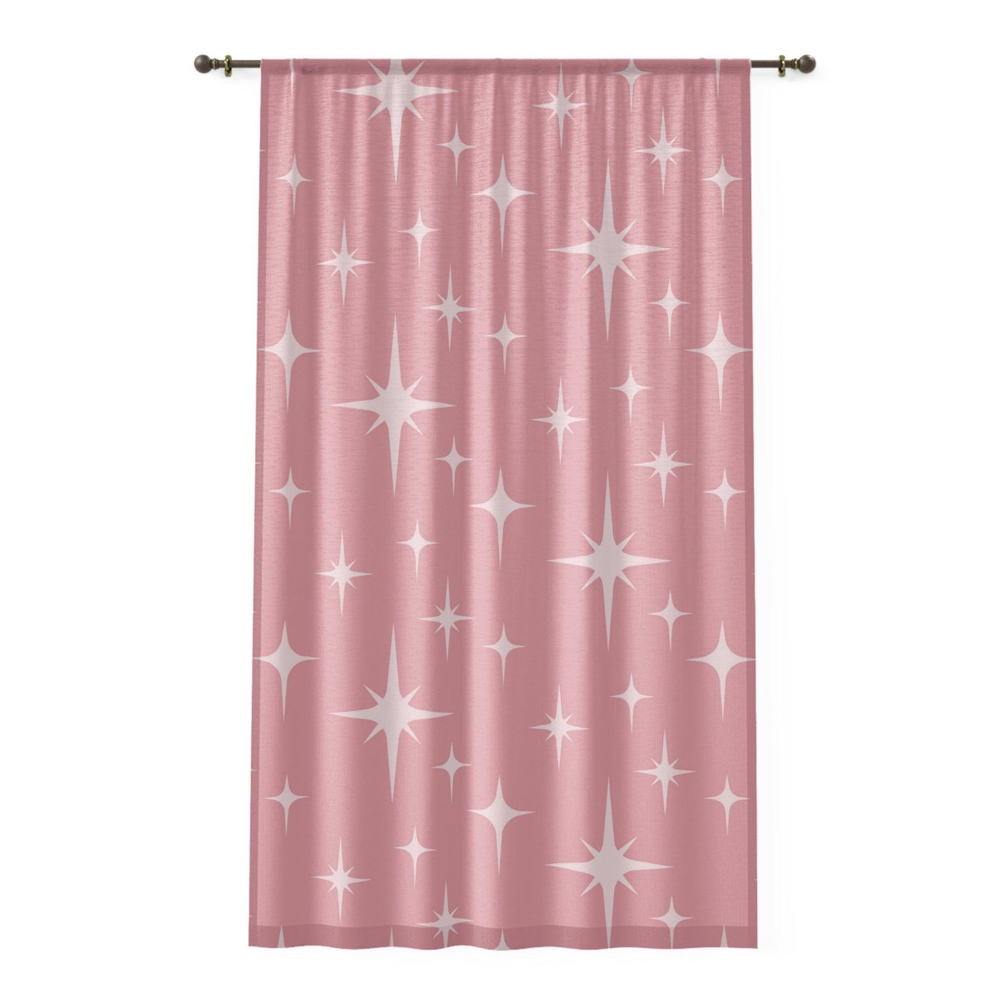 Retro 50s Atomic Starburst Pink Mid Century Modern Sheer Window Curtain | lovevisionkarma.com