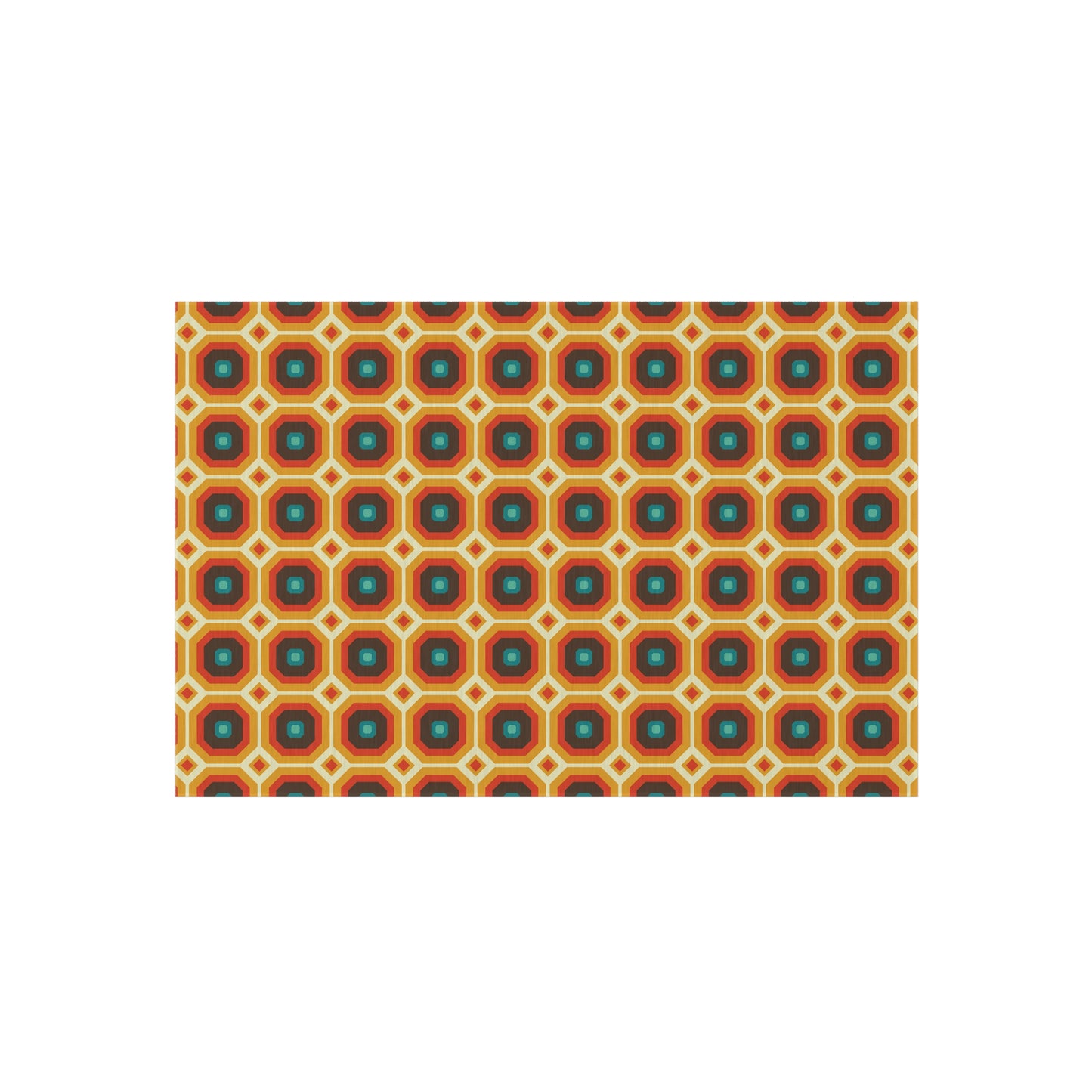 Retro 60s 70s Funky Mod Square Mid Century Geo Brown & Orange Anti-Slip Indoor/Outdoor Accent Rug