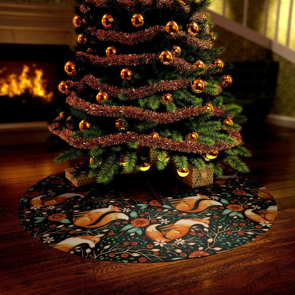 Enchanted Woodland Fox, Dark Cottagecore Yule Christmas Tree Skirt | lovevisionkarma.com
