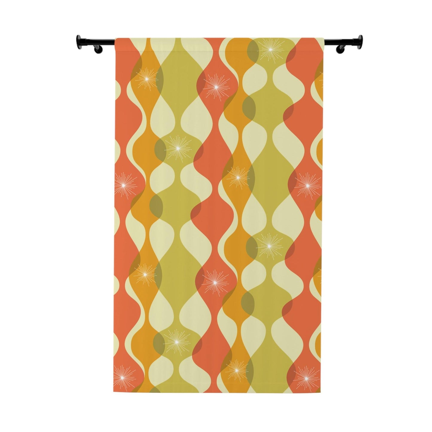 Mid Century Modern Wavy Abstract Orange, Green & Yellow Blackout Window Curtain | lovevisionkarma.com