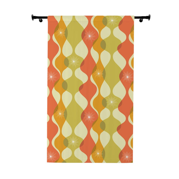 Mid Century Modern Wavy Abstract Orange, Green & Yellow Blackout Window Curtain