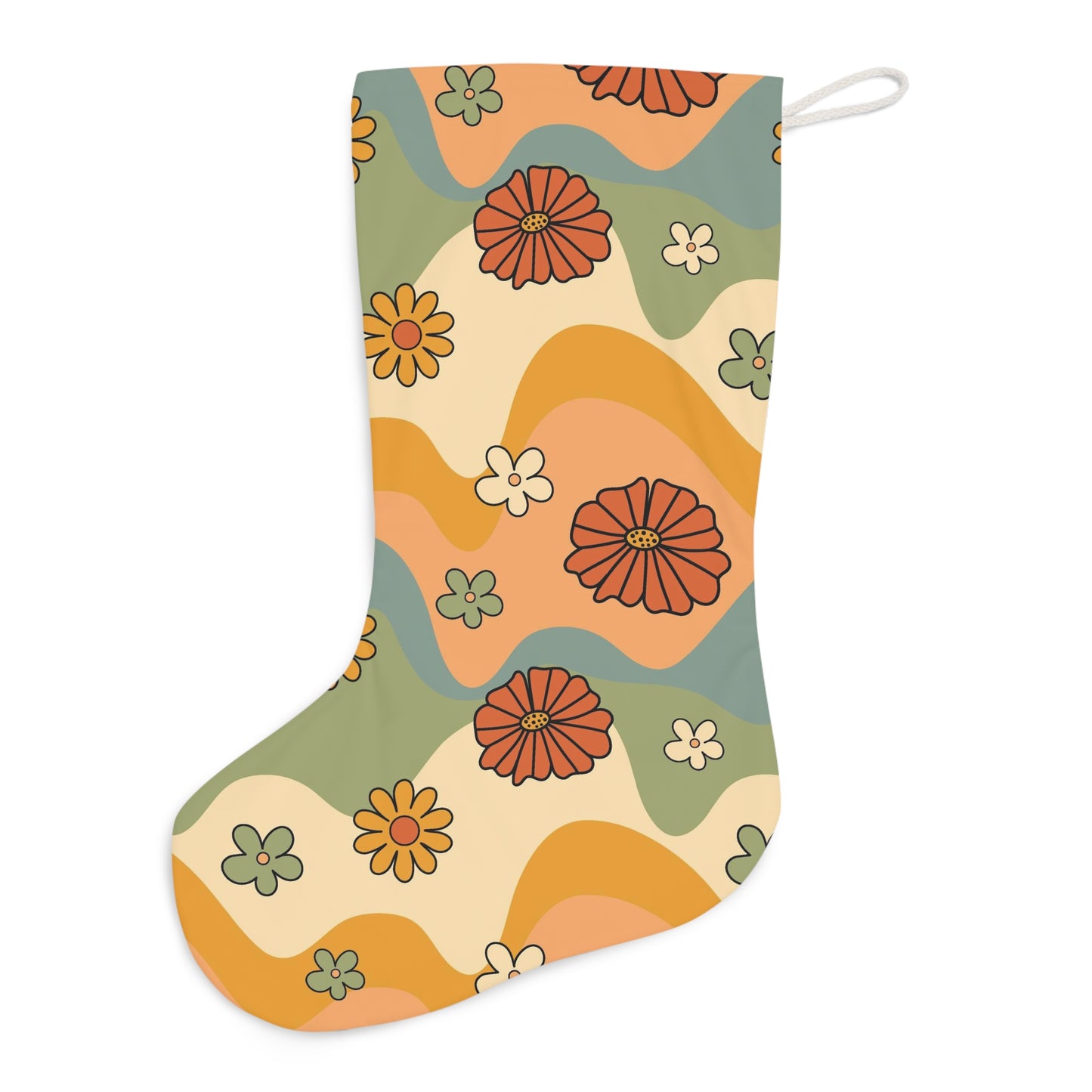 Boho Flowers and Waves Retro Multicolor Groovy MCM Christmas Stocking