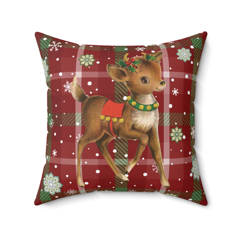 Retro 50's Christmas Vintage Reindeer MCM Red Throw Pillow