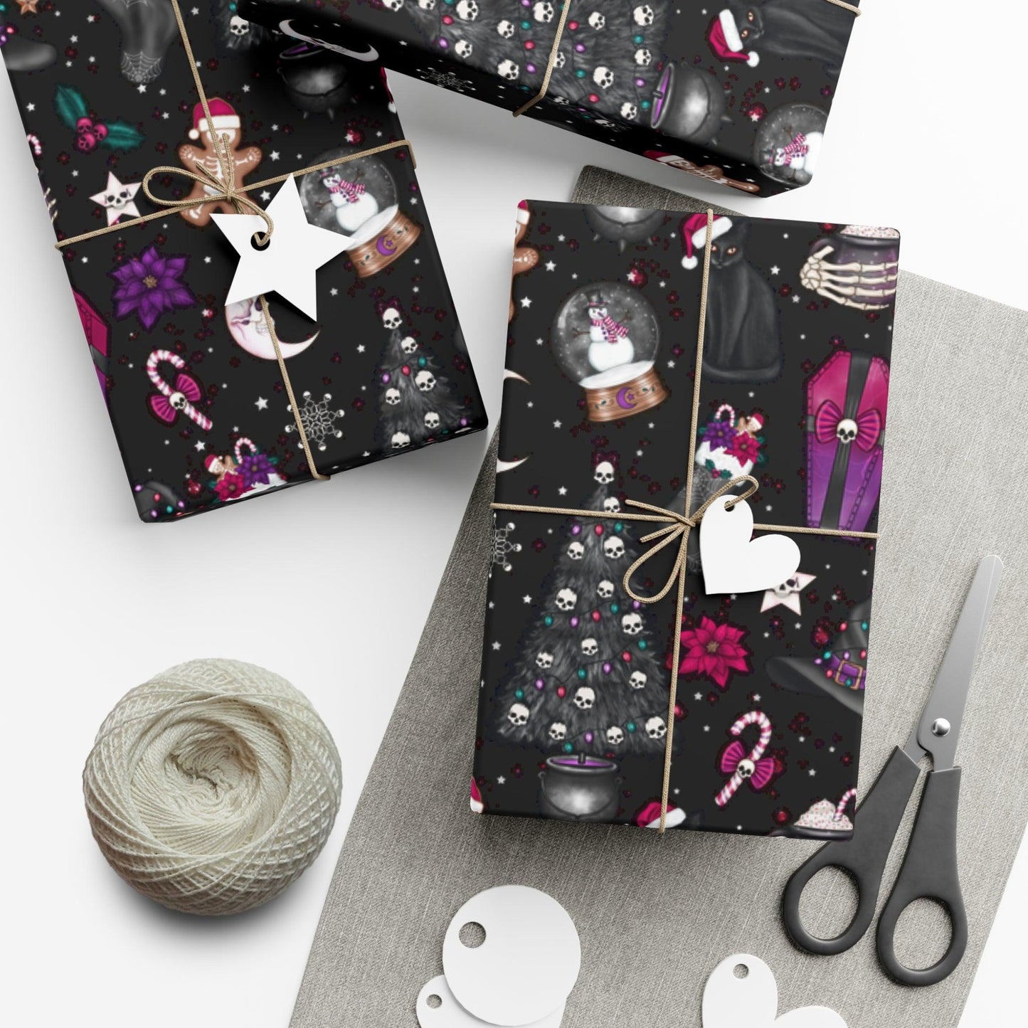 Kitschy Goth Christmas, Creepmas Whimsigoth Black Eco-friendly Gift Wrap | lovevisionkarma.com