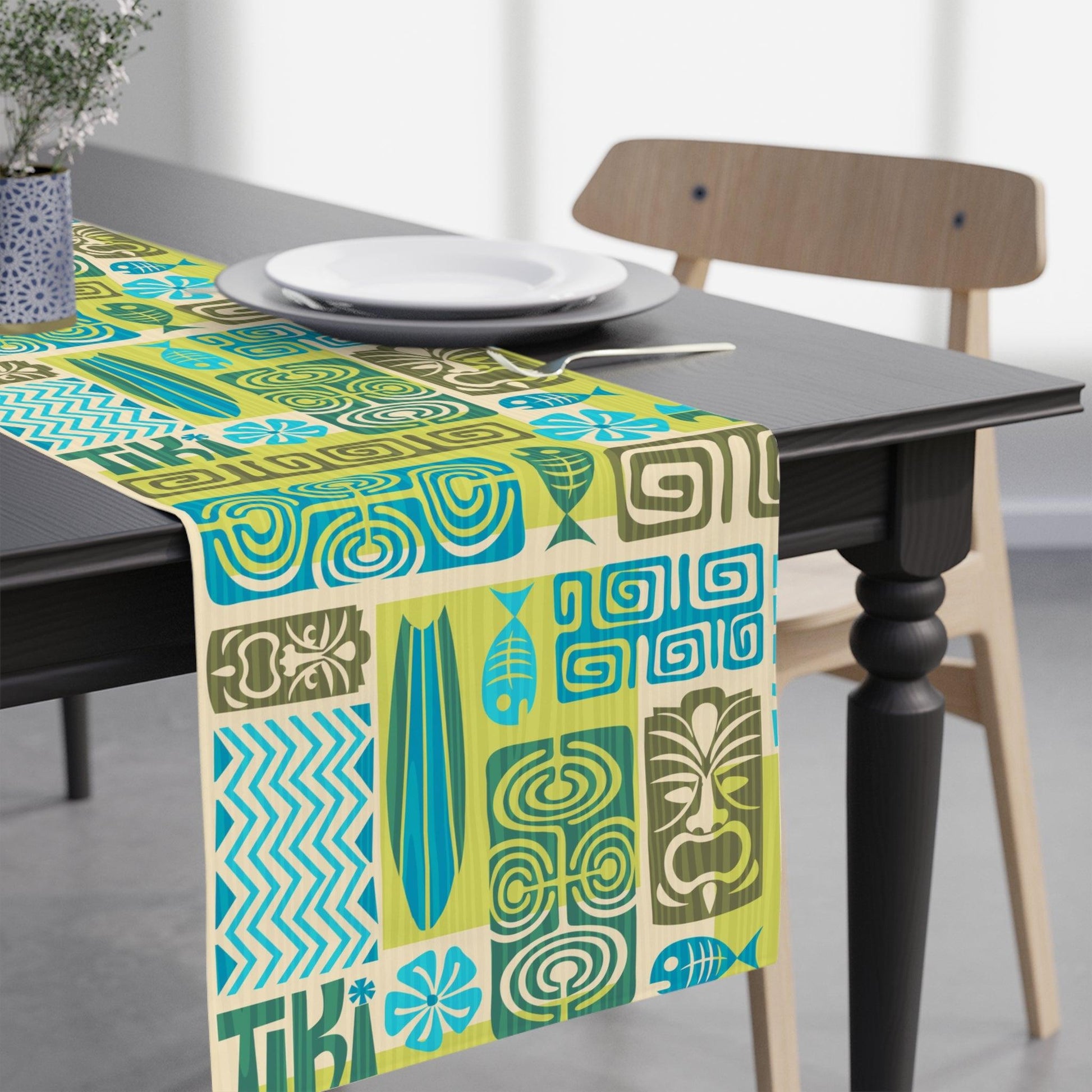 Retro Tiki 60s Mid Century Mod Green & Blue Table Runner | lovevisionkarma.com